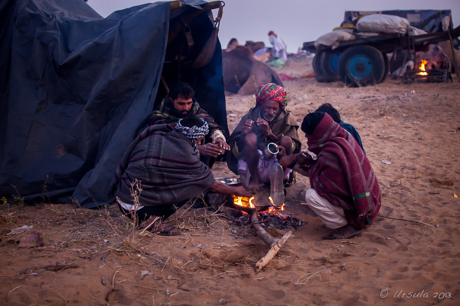 Rajasthani men around fire, Pushkar India