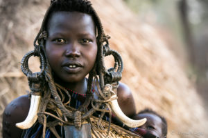 Mursi Woman in Warthog Tusks, Mago National Park, Ethiopia