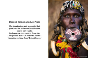 Mursi woman in a beaded headdress and lip plate, Mago National Park, Ethiopia