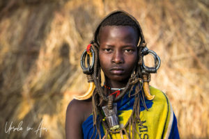 Young Mursi man in Headdress, Ethiopia