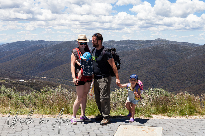 Family on the path to Mt Kosciuszko, Australia