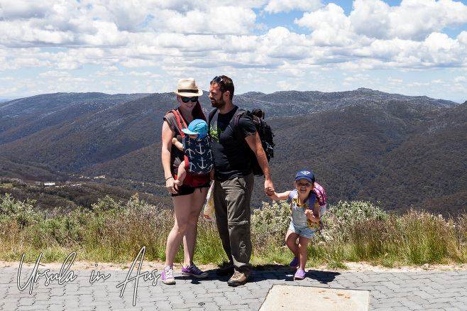 Family on the path to Mt Kosciuszko, Australia