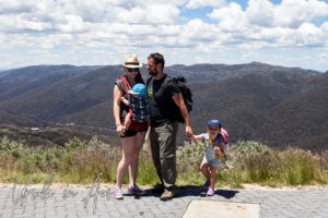 Family on the path to Mt Kosciuszko, Australia