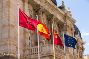 Flags flying at Cartagena City Hall, Murcia Spain