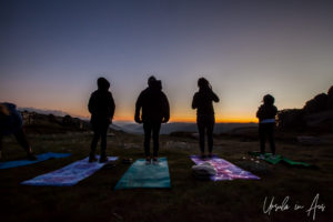 People silhouetted at sunrise, Thredbo, NSW Australia