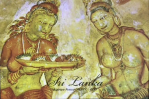 Post card picture of the Heavenly Maidens fresco, Sigiriya Sri Lanka