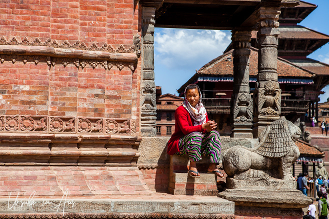 Woman at a Temple in Bhaktapur, Nepal