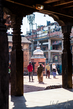 Entering Durbar Square Bhaktapur through building arches, Nepal