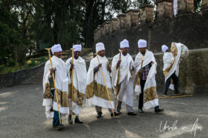 Ethiopian men in Orthodox robes and turbans, Entoto Maryam Church
