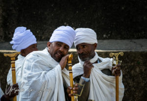 Ethiopian men in Orthodox robes and turbans, Entoto Maryam Church