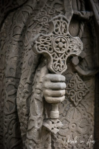 Detail: Coptic Cross, Statue of St George outsideSt George Cathedral, Addis Ababa Ethiopia