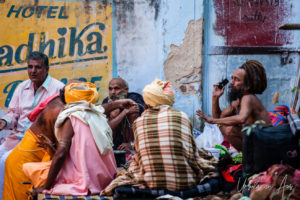 A gathering of men in the street, Pushkar India