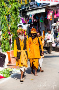 Two sadhus walking in the Streets of Pushkar India