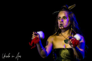 Female Maori dancer with poi on stage at Bluesfest Byron Bay 2019, Australia