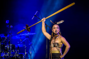 Female Maori warrior on stage at Bluesfest Byron Bay 2019, Australia