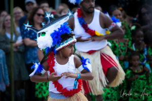 Young Malu Kiai Mura Buai dancer in a shark headdress, Boomerang Byron Bay 2019