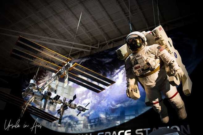 Model Space Station and an Astronaut on a space walk: The Space Center Houston US