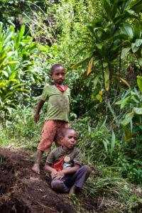 Two papuan children in the jungle, , Paiya Village Papua New Guinea