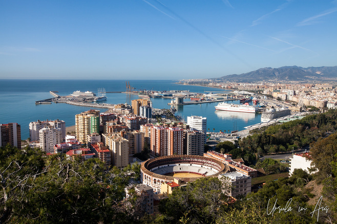 View over the Málaga bullring from Mirador de Gibralfaro, Spa 