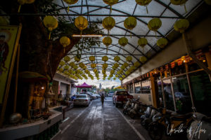 Chinese lanterns over a dead-end road, Chinatown Bangkok Thailand