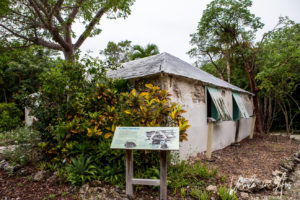 Explanatory sign and George Adderley House, Crane Point Museum and Nature Centre, Marathon Key, Florida USA