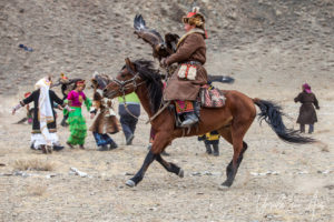 Eagle hunter horseback, Golden Eagle Festival, Olgii Mongolia