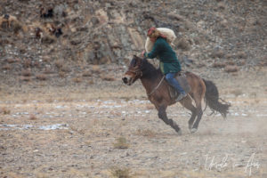 Kazakh horseback with a sheep skin, Golden Eagle Festival, Olgii Mongolia