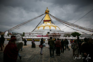 Storm clouds over Boudhanath Stupa, Kathmandu Nepal