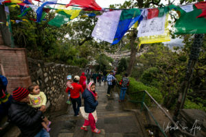 Prayer flags at the top of the stairs, Swayambhunath Stupa, Kathmandu Valley Nepal