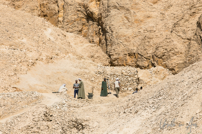Workers clearing rubble in the Valley of the Kings, Luxor Egypt.