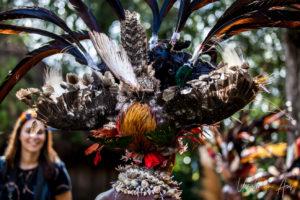 Birds in the headdress of a Jiwaka Province, Papua New Guinea