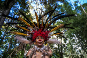 Portrait: Tribal woman from Jiwaka Province in traditional costume, Papua New Guinea