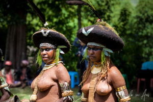 Two young Enga women in traditional costume, Western Highlands, Papua New Guinea