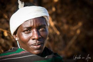 Portrait: Arbore man in white head-wrap, Omo Valley Ethiopia