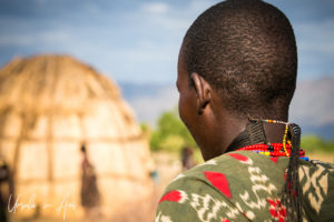Back view of a Young Man in an Arbore village, Omo Valley Ethiopia