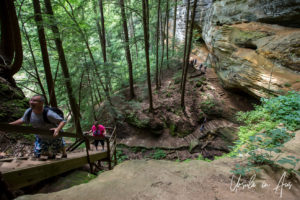 People climbing a stairway, Hocking Hills State Park, Ohio