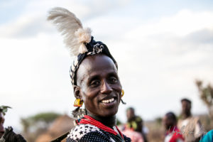 Portrait: Hamar Man in a feathered headband, Omo Valley Ethiopia