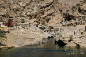 Bridge over the very rocky valley, Wadi Bani Khalid, Oman