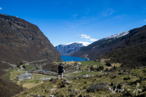 Taking Photos over the Valley, Brekkefossen Waterfall Track, Flåm, Norway