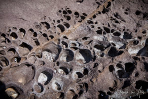 Close up: Pocked rock with salt in the crevices, Short Point, NSW Australia