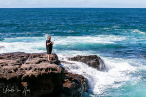 Man rock fishing on Short Point, NSW Australia