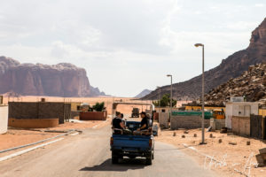 Truckload of tourists in Wadi Rum Village, Jordan.