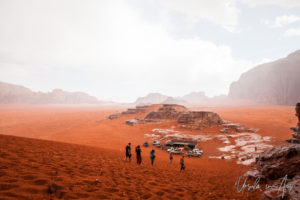 Hail on a red dune, Wadi Rum Jordan