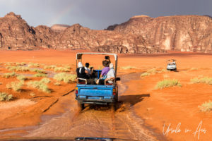 Tourist truck in the Red Sands, Wadi Rum Jordan