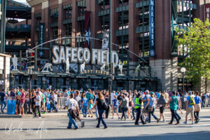 People at the entry to Safeco Left Field, Seattle