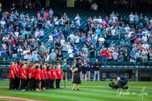 Local school choir on the field, Safeco, Seattle USA