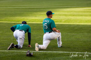 Miller and Seager stretching on the grass, Safeco, Seattle USA