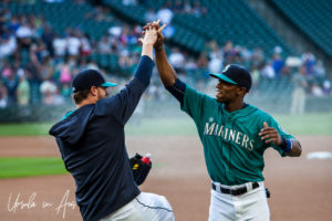 Robinson Canó high-fives another Seattle Mariners player, Safeco, Seattle USA