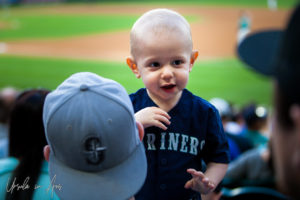 Portrait: Toddler in a Mariners shirt, Safeco, Seattle USA