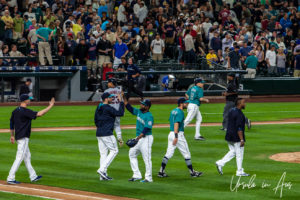 Seattle Mariners high-five each another, Safeco, Seattle USA